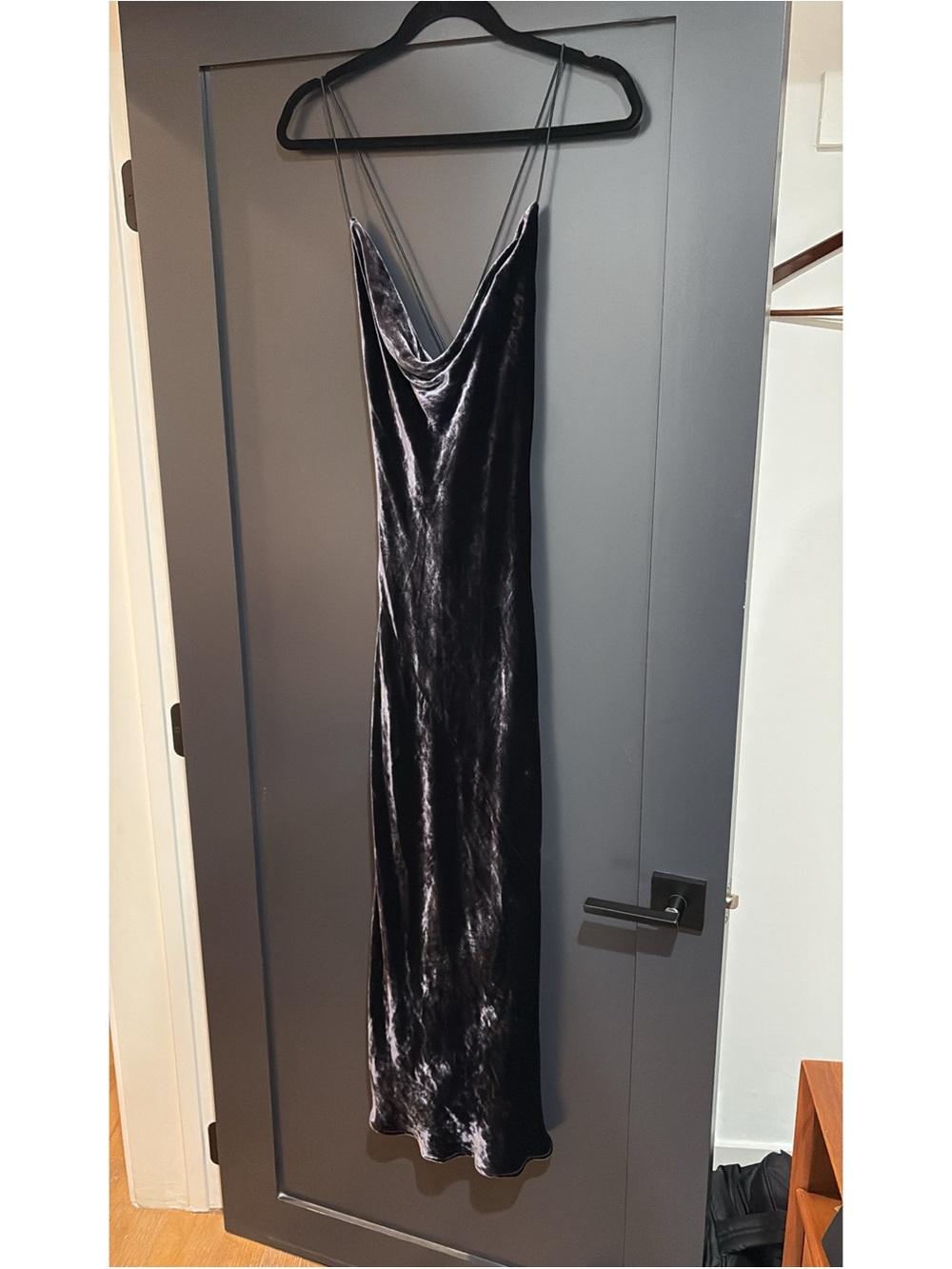 Satin-Effect Black Maxi Slip Dress with Cowl Neck